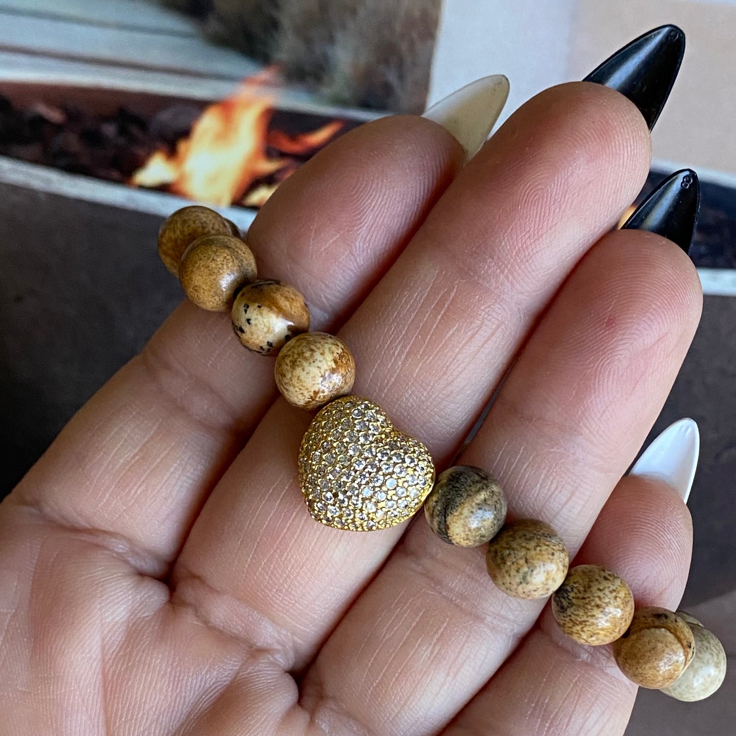 Jasper & Puffy Heart Bracelet