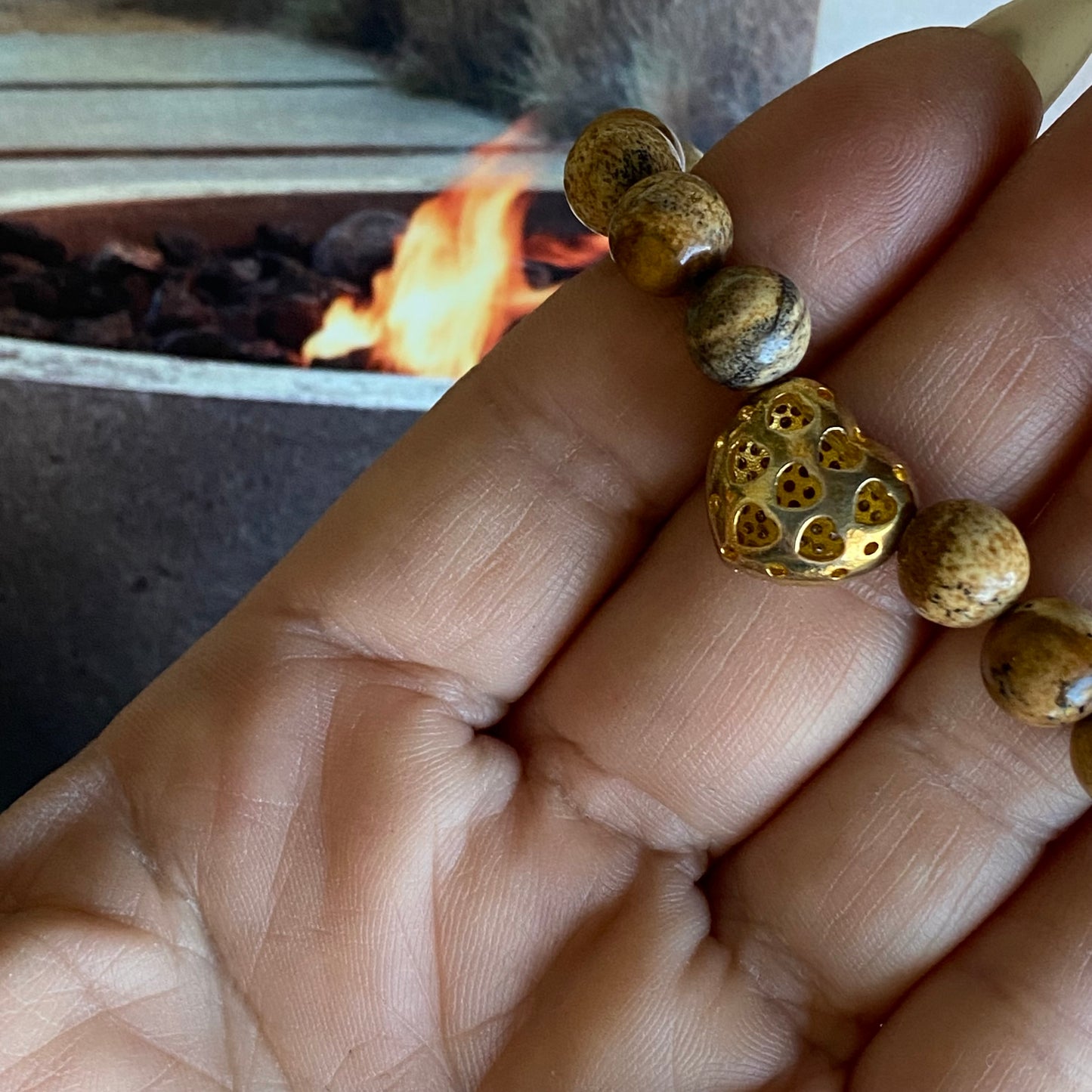 Jasper & Puffy Heart Bracelet