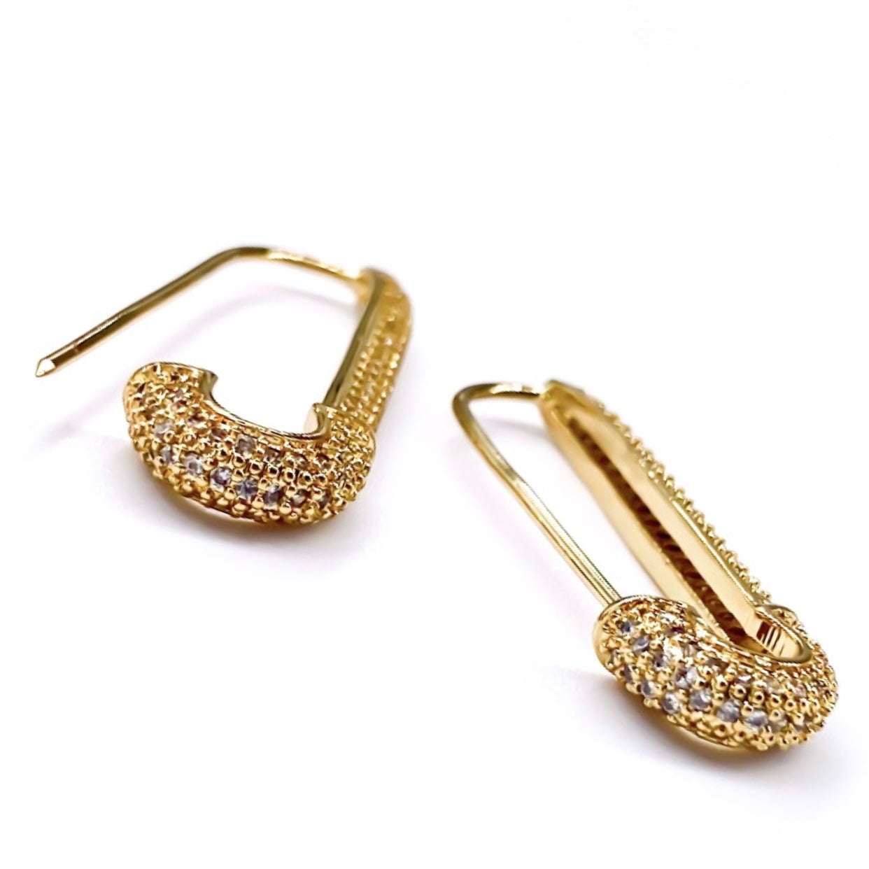 Zircon Safety Pin Earrings