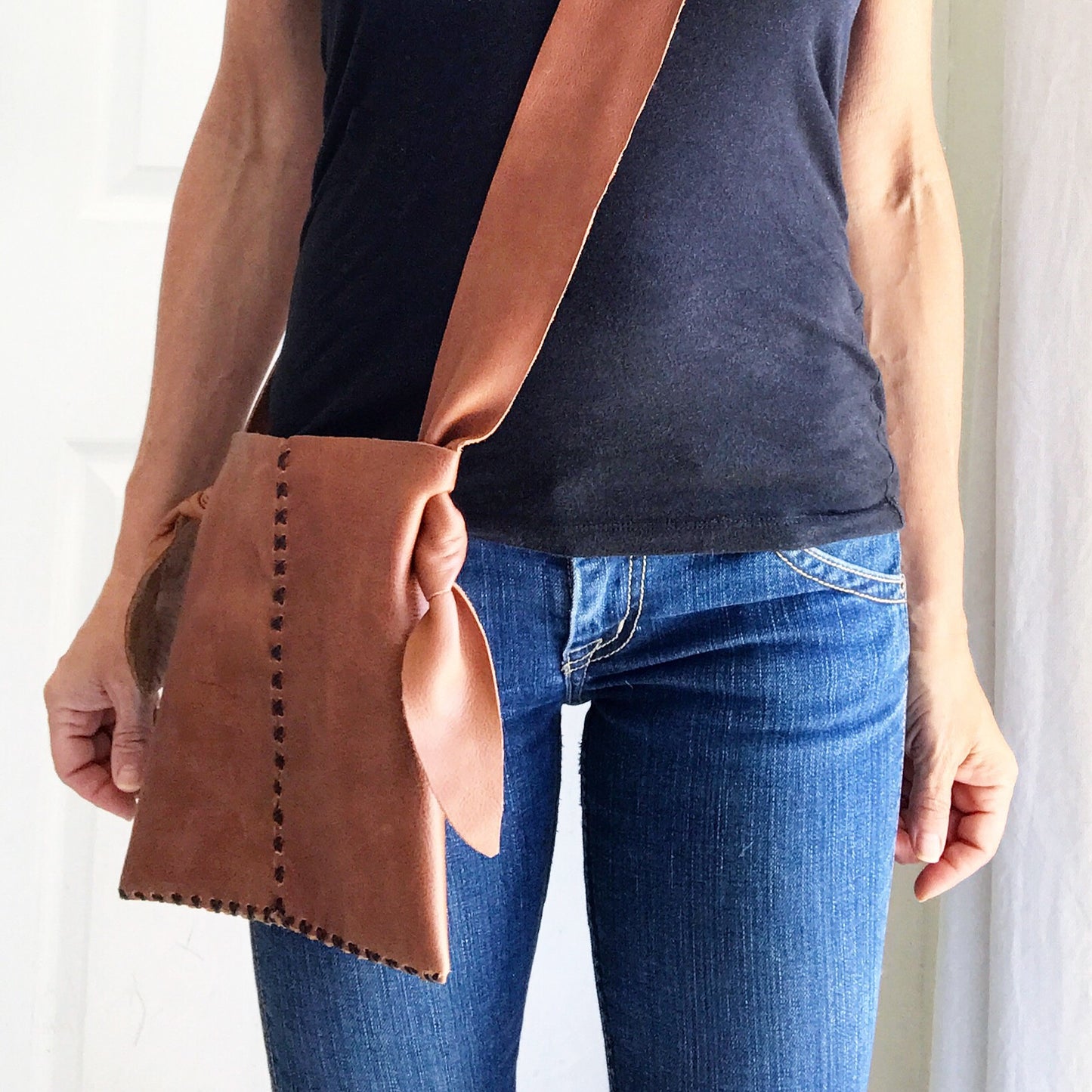 Distressed + Knotted Whiskey Leather Mini Crossbody