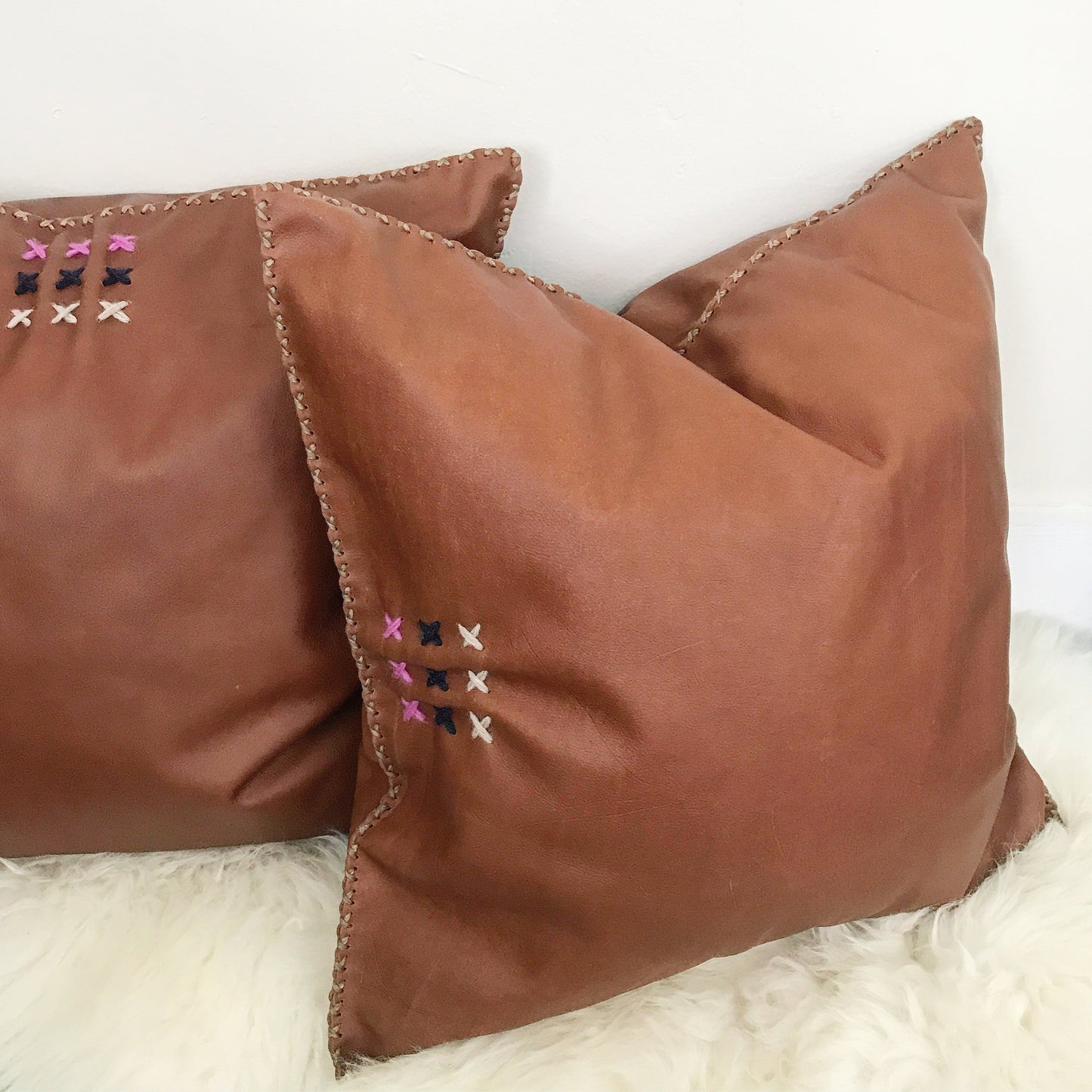 Handstitched Whiskey Leather Pillow