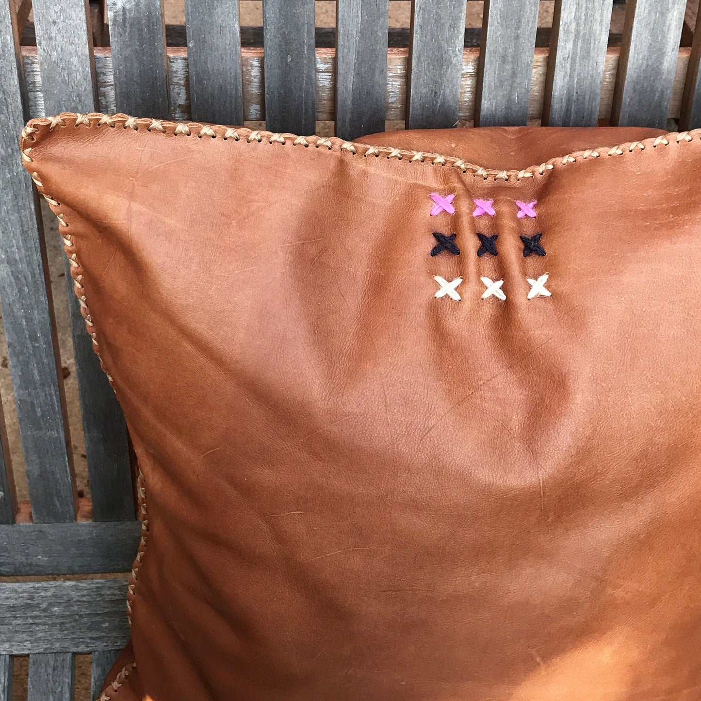 Handstitched Whiskey Leather Pillow