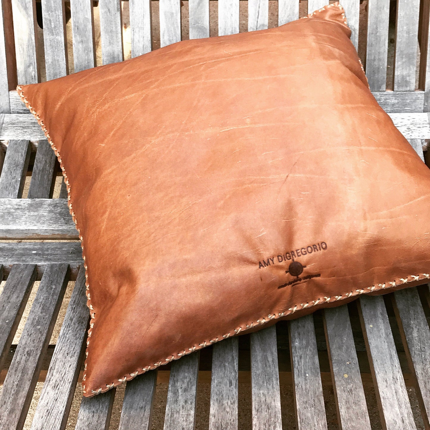 Handstitched Whiskey Leather Pillow