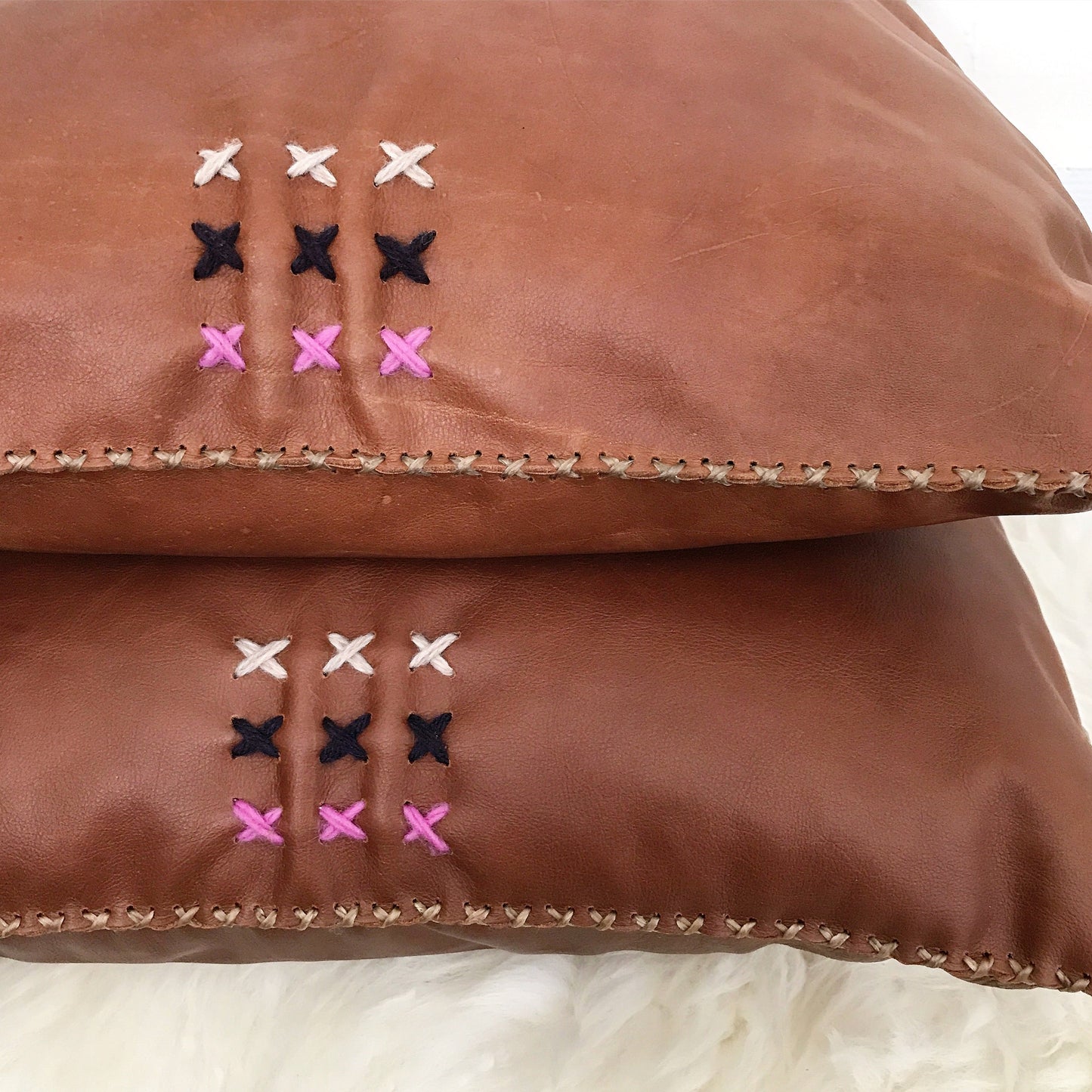 Handstitched Whiskey Leather Pillow