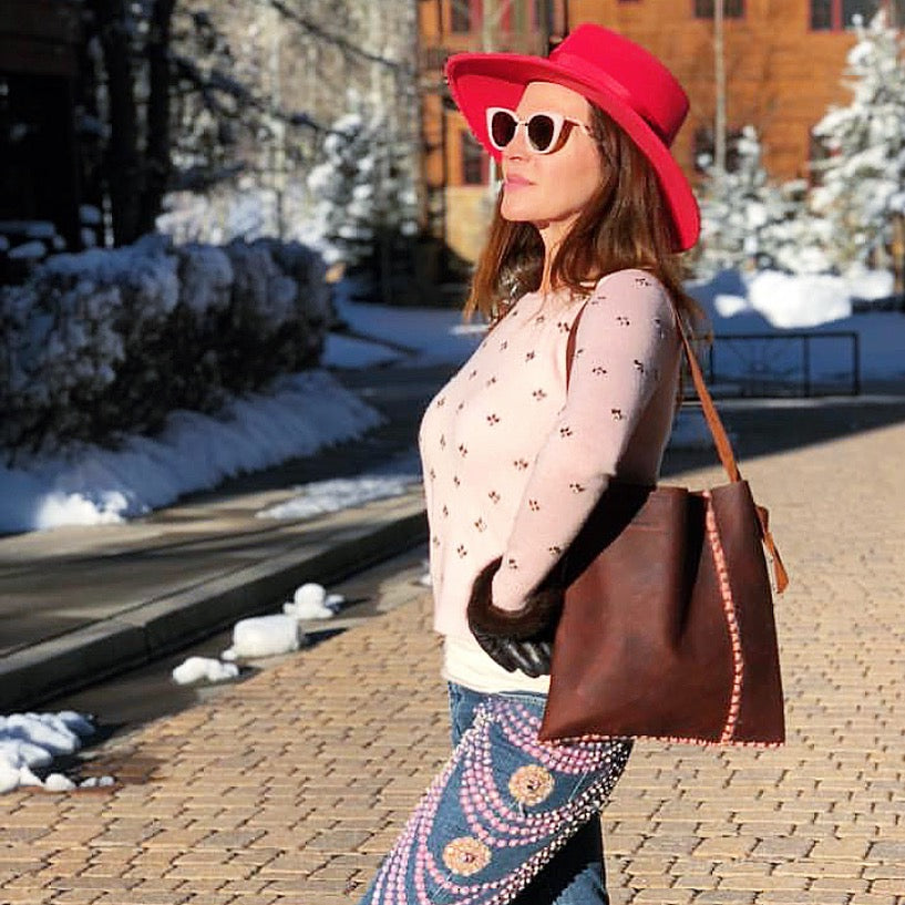 Mohair + Distressed Saddle Leather Sack