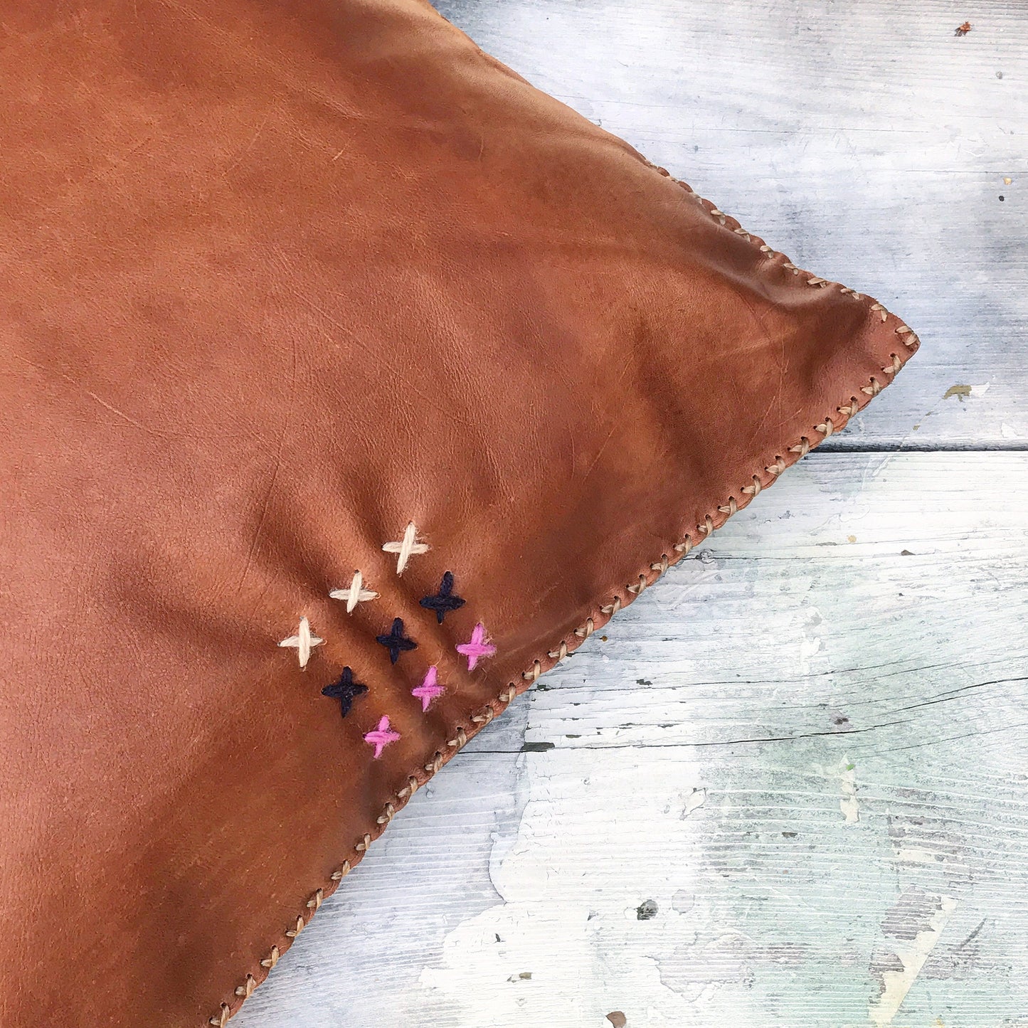 Handstitched Whiskey Leather Pillow
