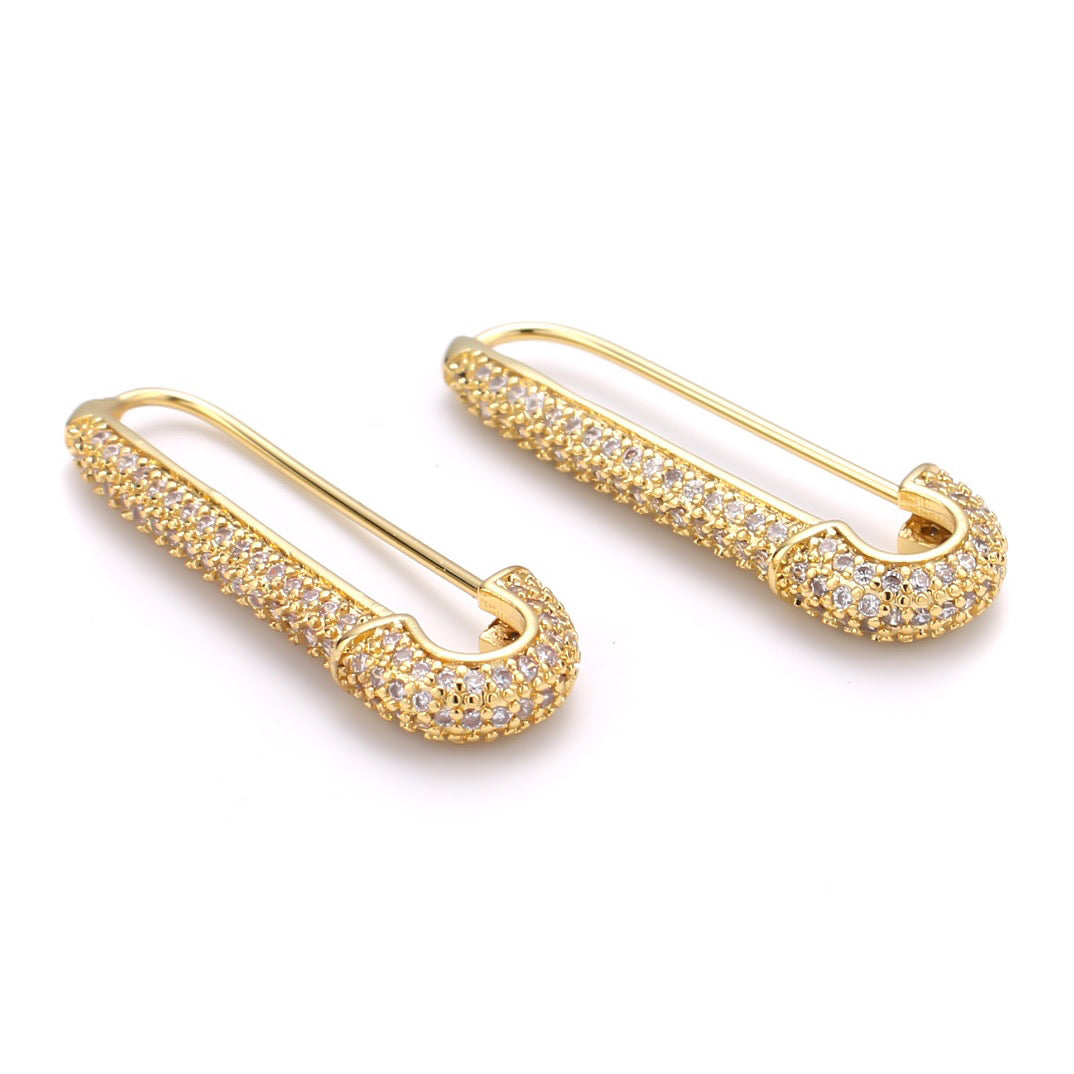Pave Safety Pin Earrings