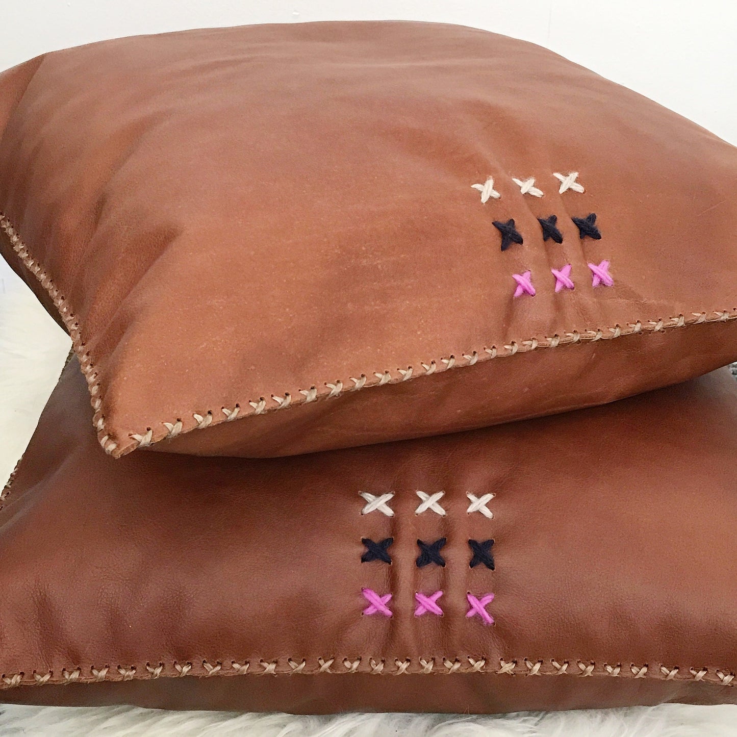 Handstitched Whiskey Leather Pillow