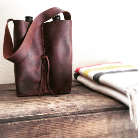 Double Carrier Leather Wine Bag