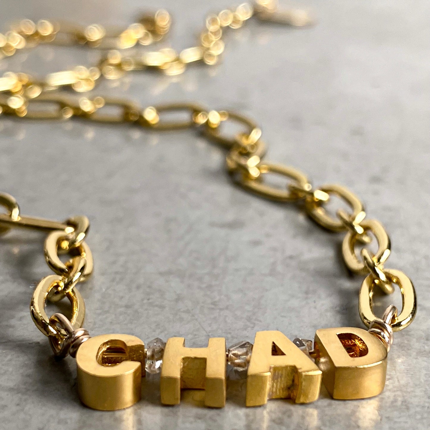 Personalized Herkimer Diamond & Paperclip Chain