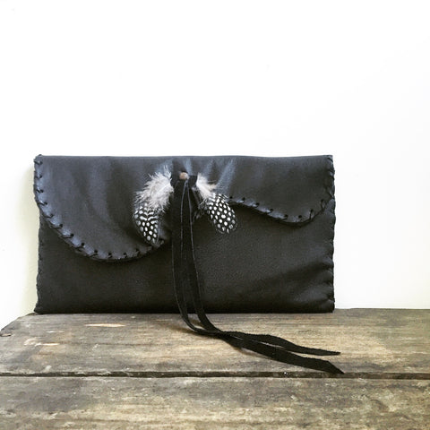 Leather + Feather Clutch