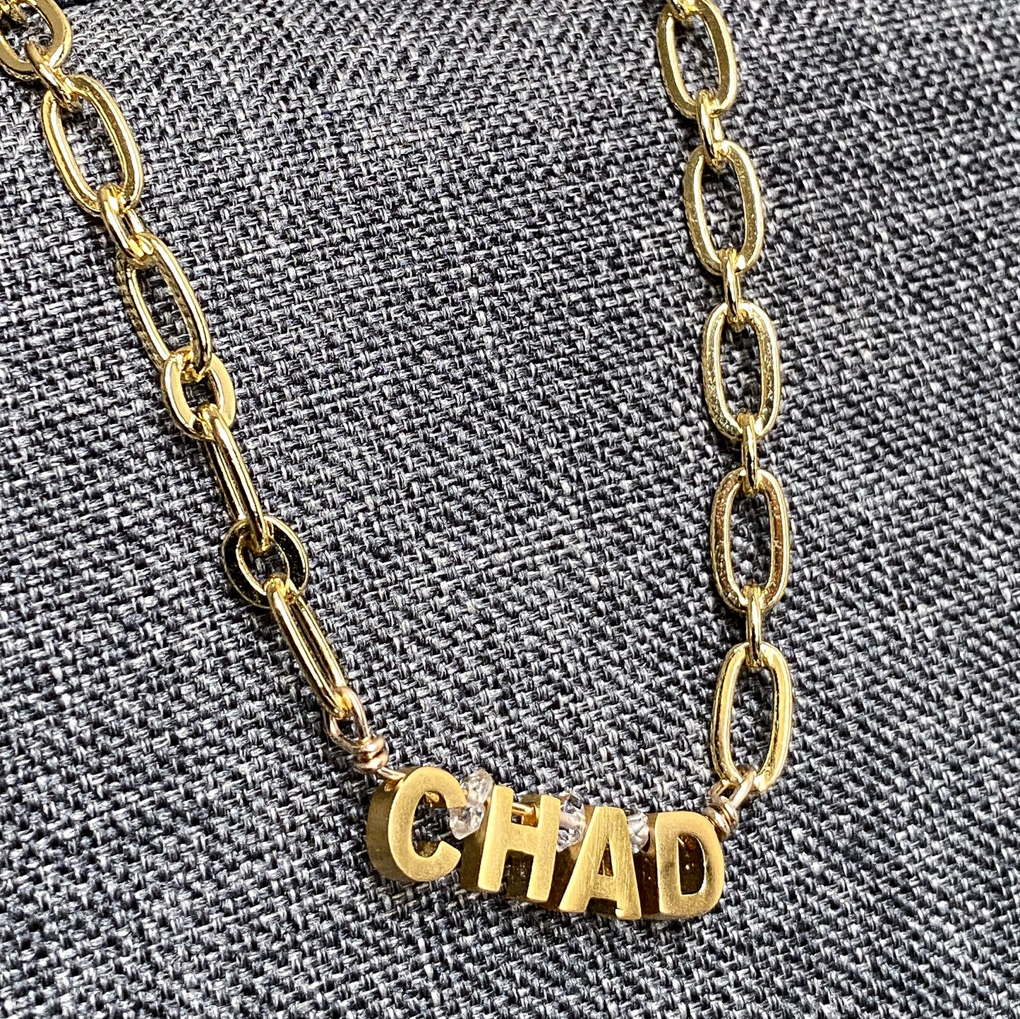 Personalized Herkimer Diamond & Paperclip Chain