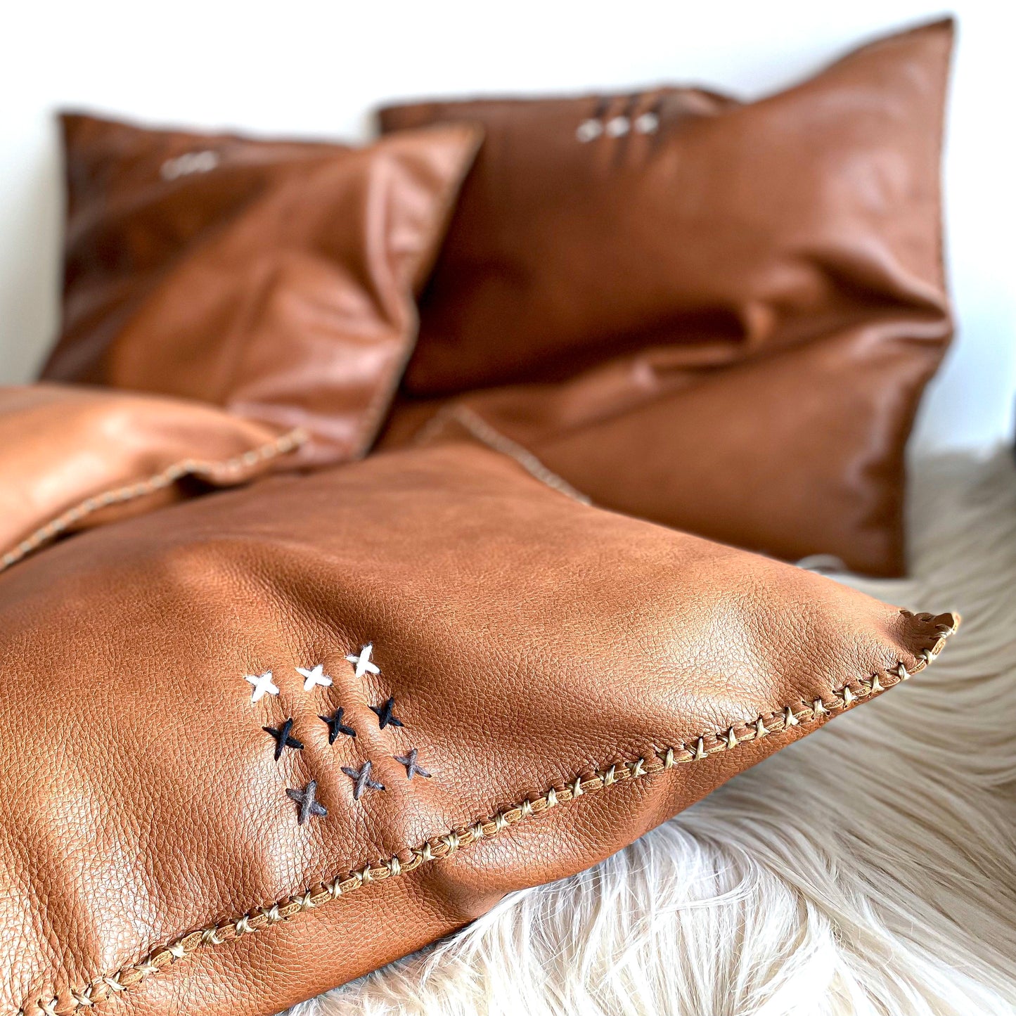 Handstitched Whiskey Leather Pillow