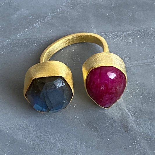 Ruby & Labradorite Ring