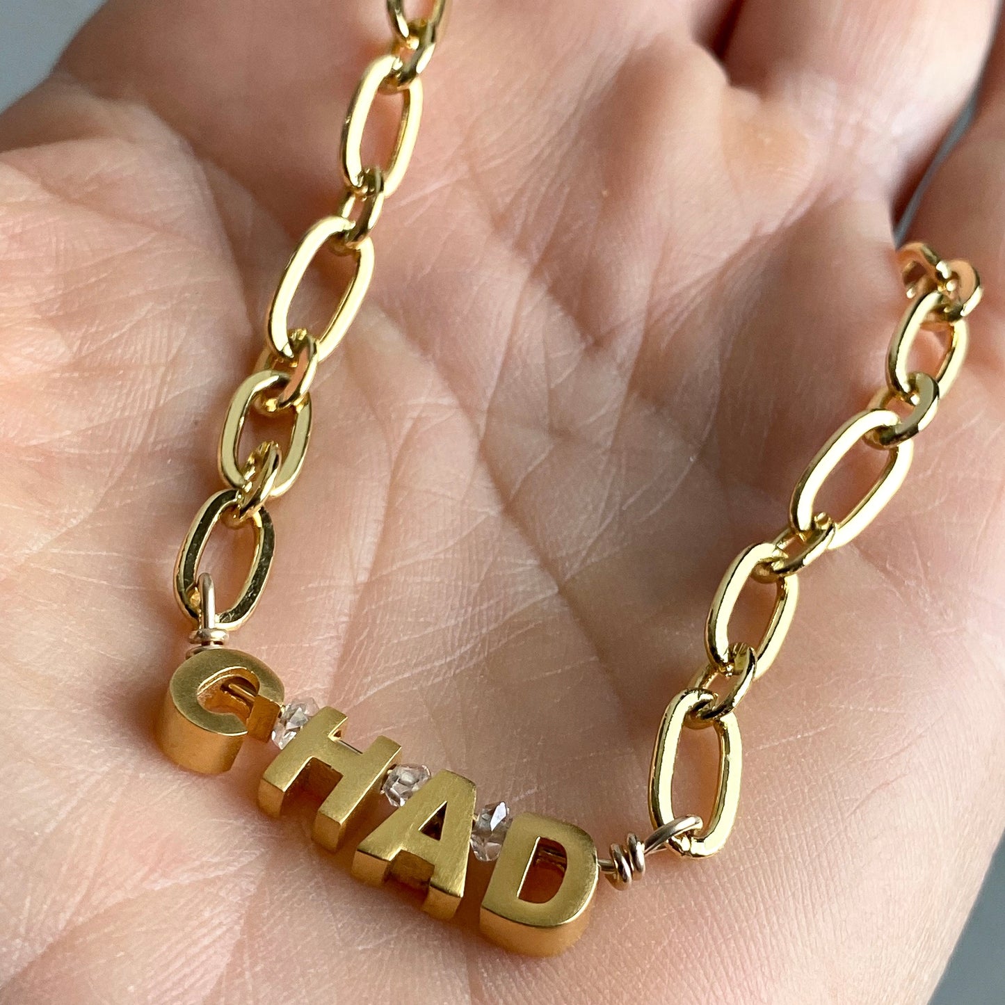Personalized Herkimer Diamond & Paperclip Chain