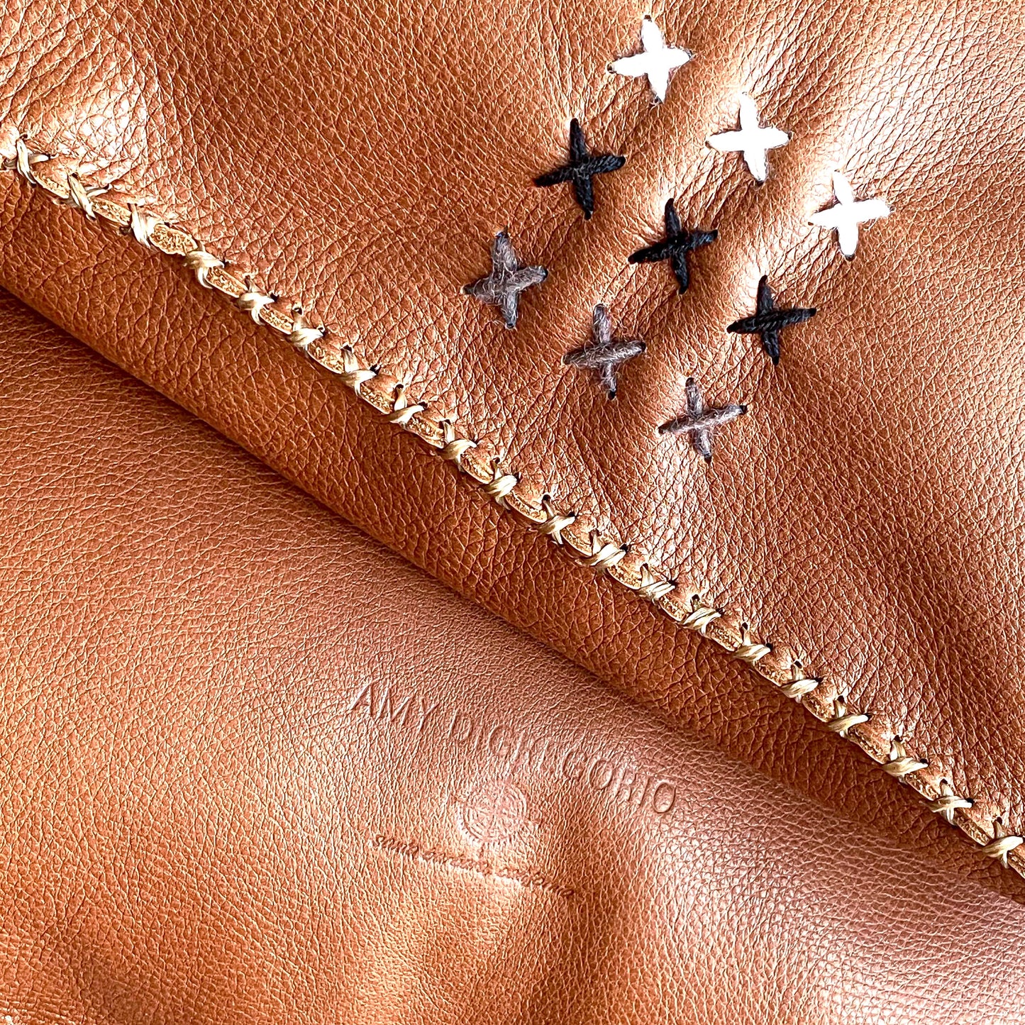 Handstitched Whiskey Leather Pillow