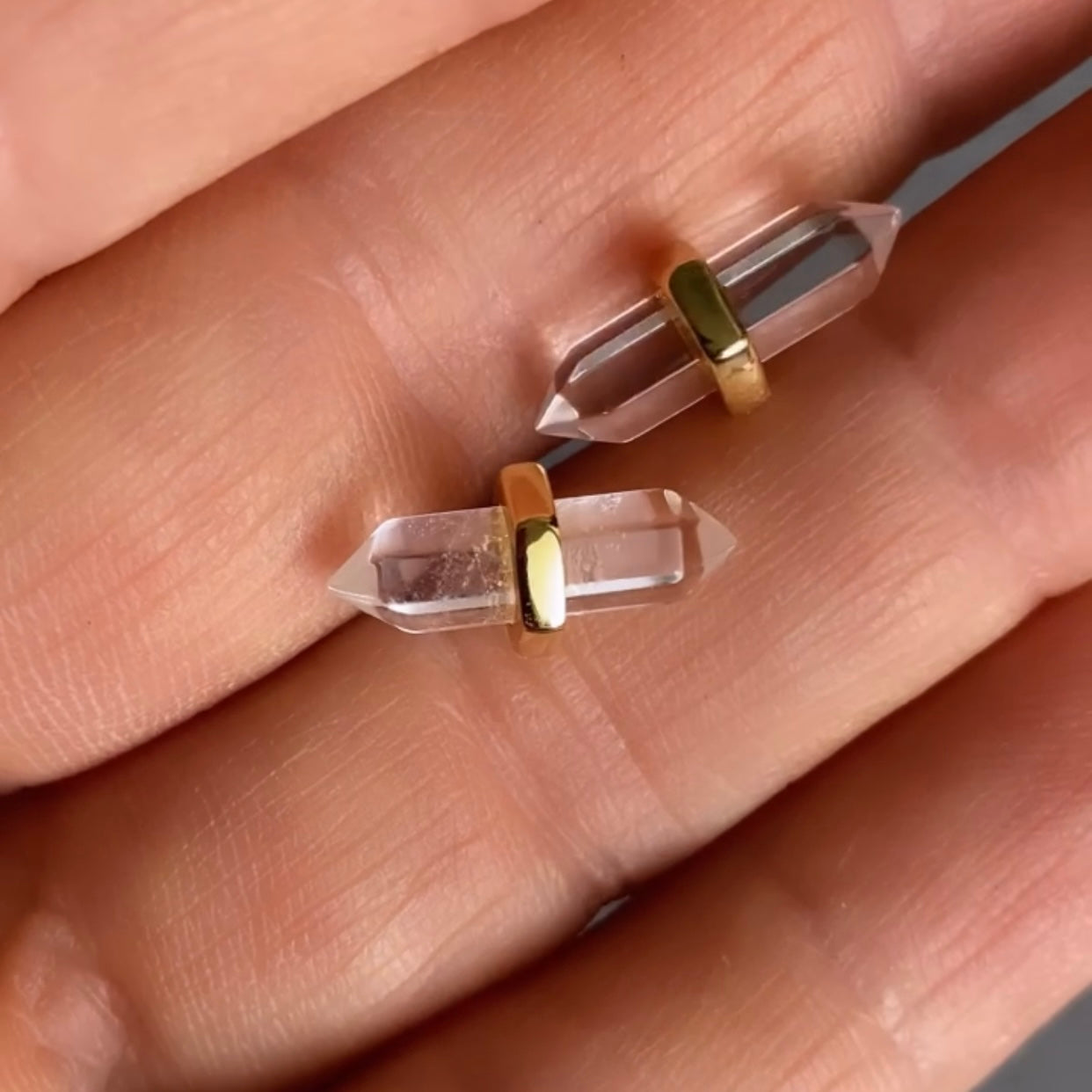Gold Wrapped Crystal Quartz Studs
