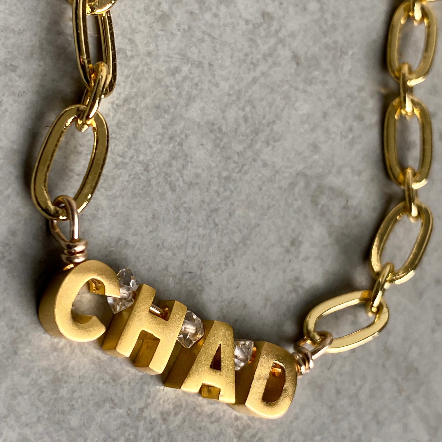Personalized Herkimer Diamond & Paperclip Chain