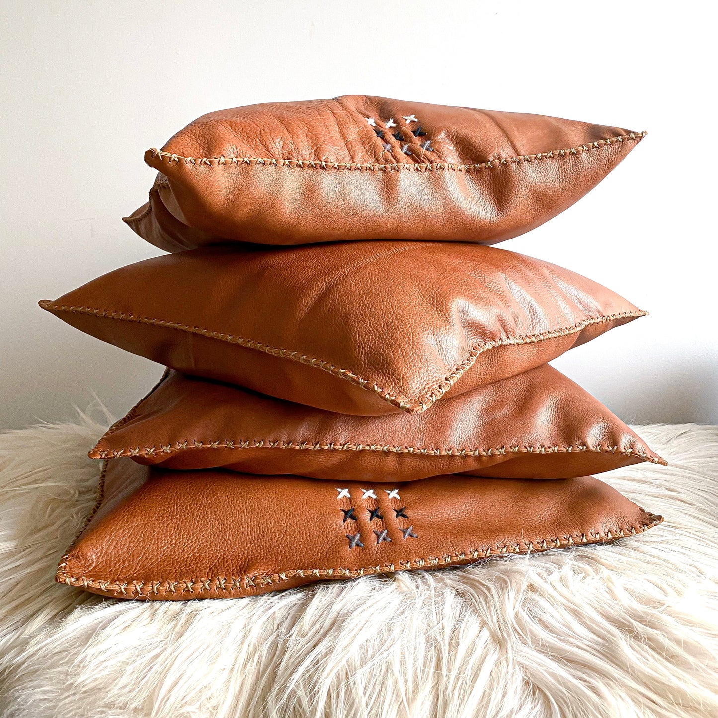 Handstitched Whiskey Leather Pillow