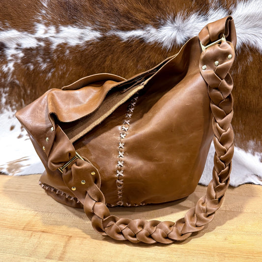 Distressed Cognac Feed Bag