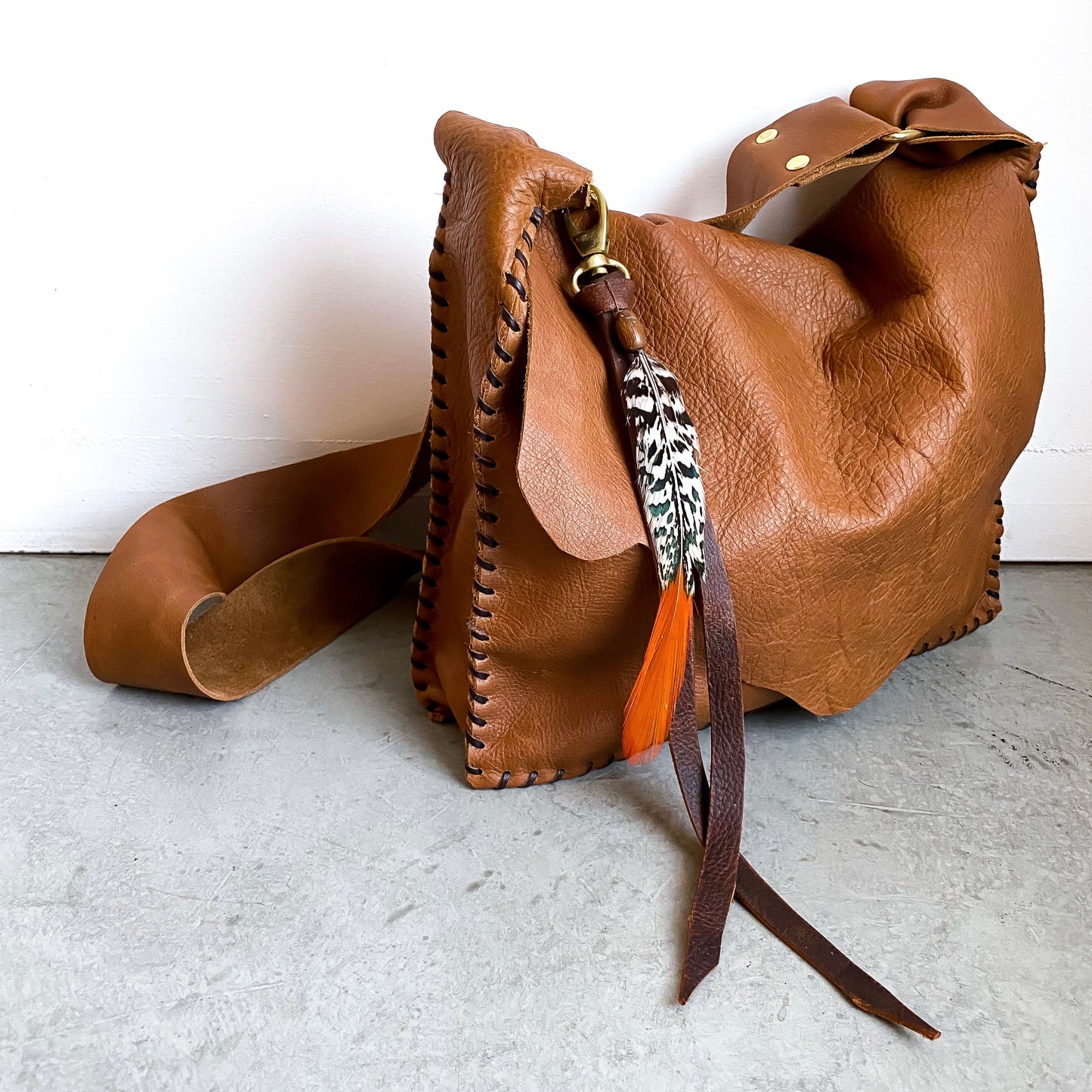 Distressed Whiskey Leather Shoulder Bag