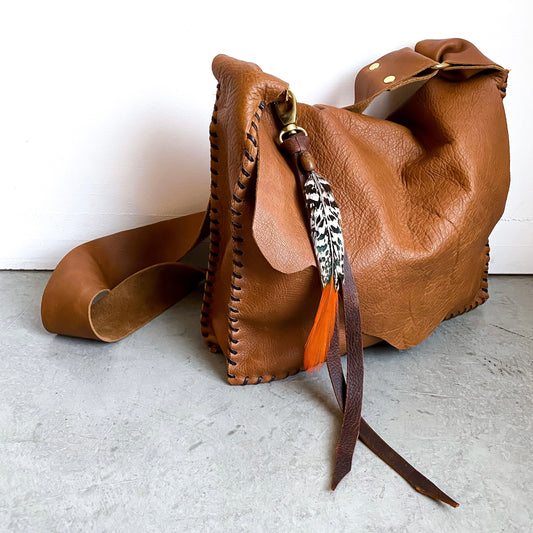 Distressed Whiskey Leather Shoulder Bag