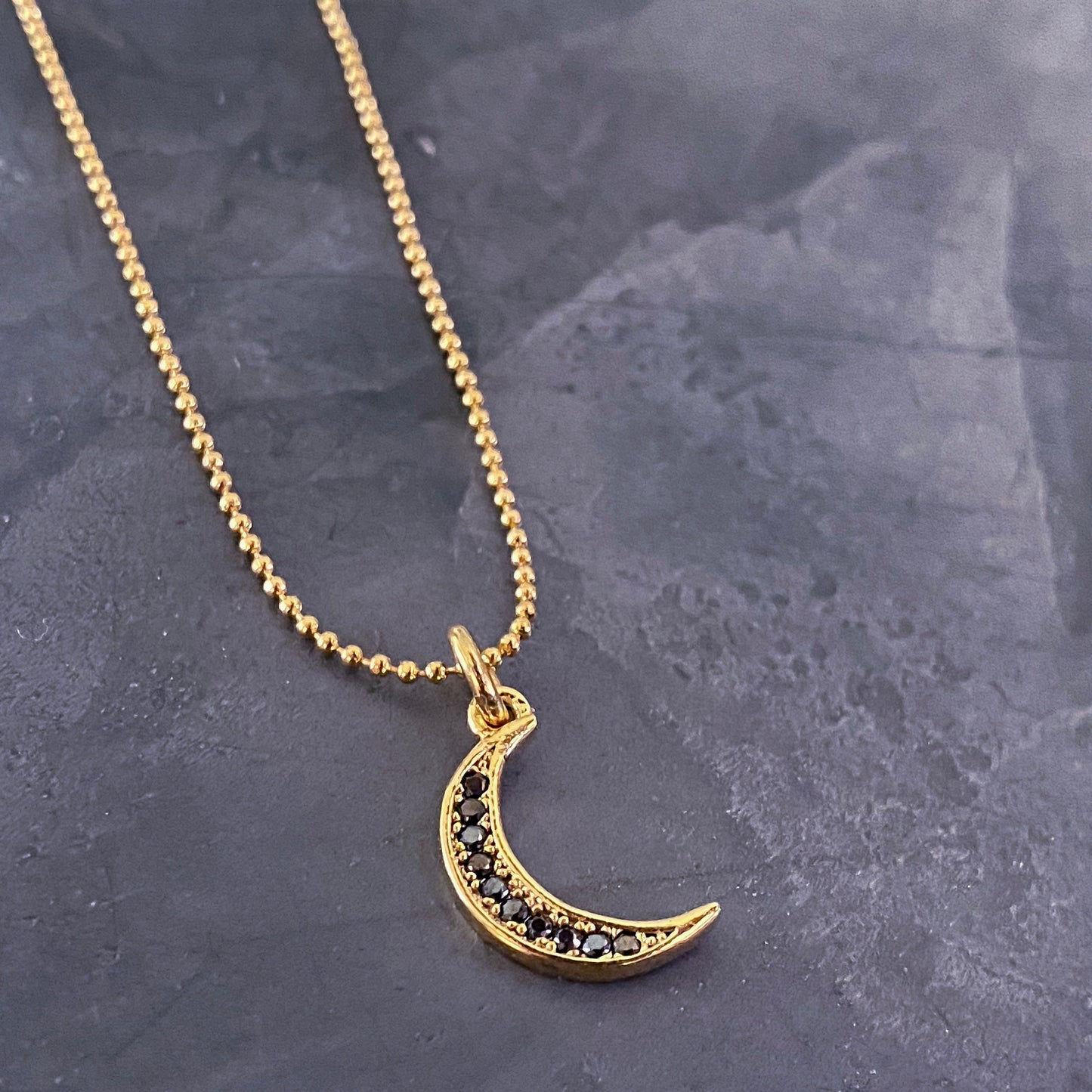 Black Diamond Crescent Moon Necklace