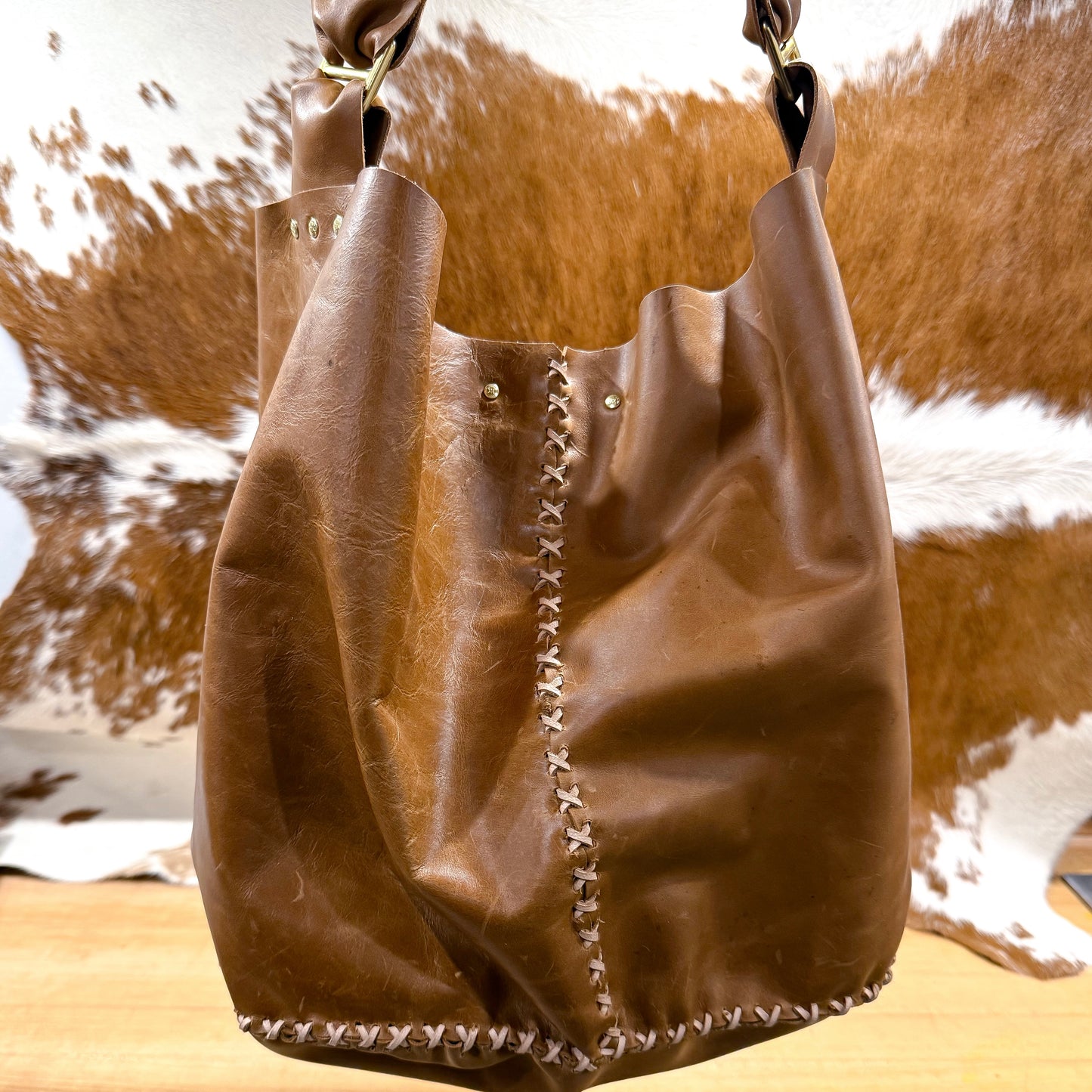 Distressed Cognac Feed Bag