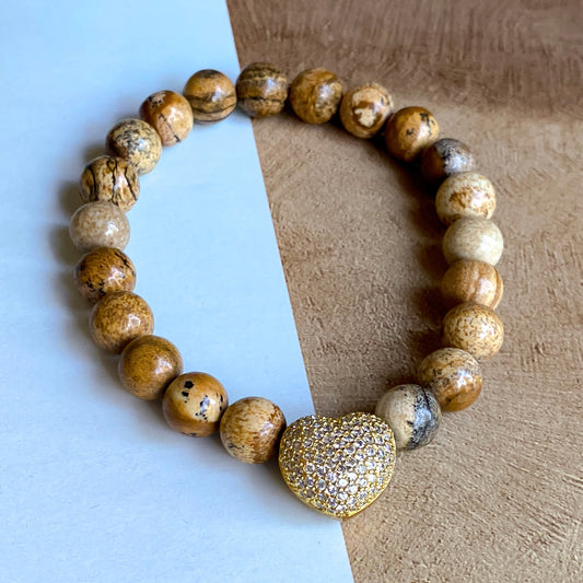 Jasper & Puffy Heart Bracelet