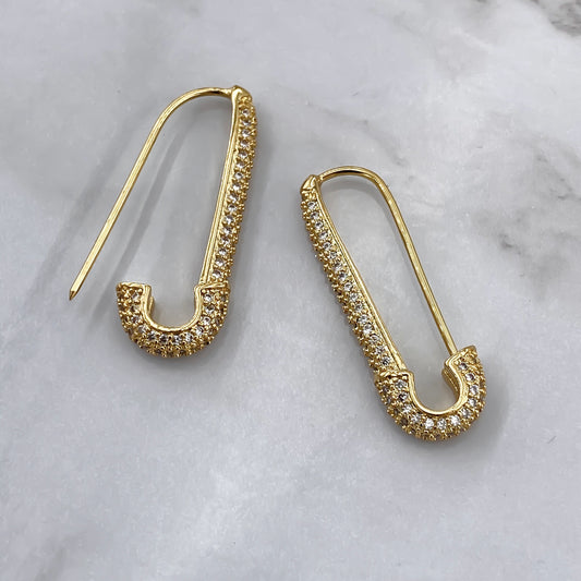 Zircon Safety Pin Earrings