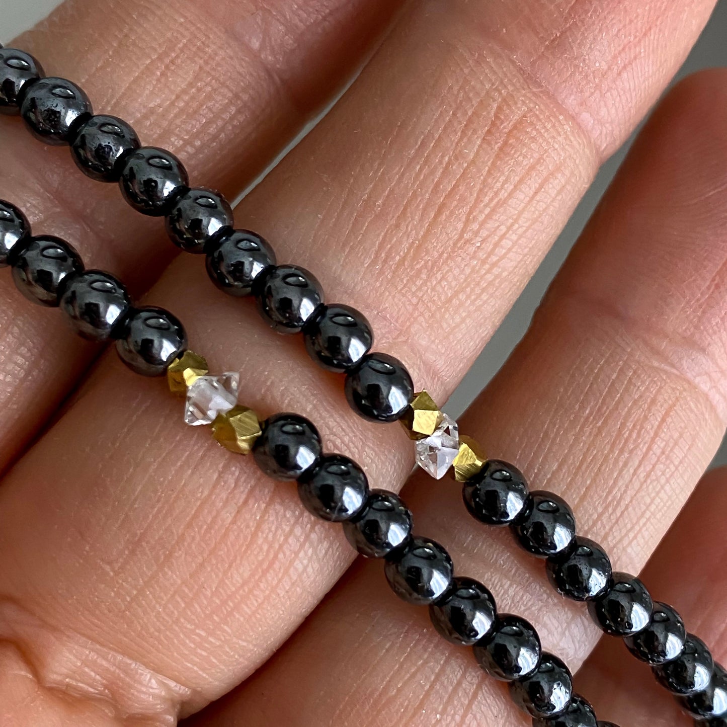 Hematite + Herkimer Diamond Bracelet