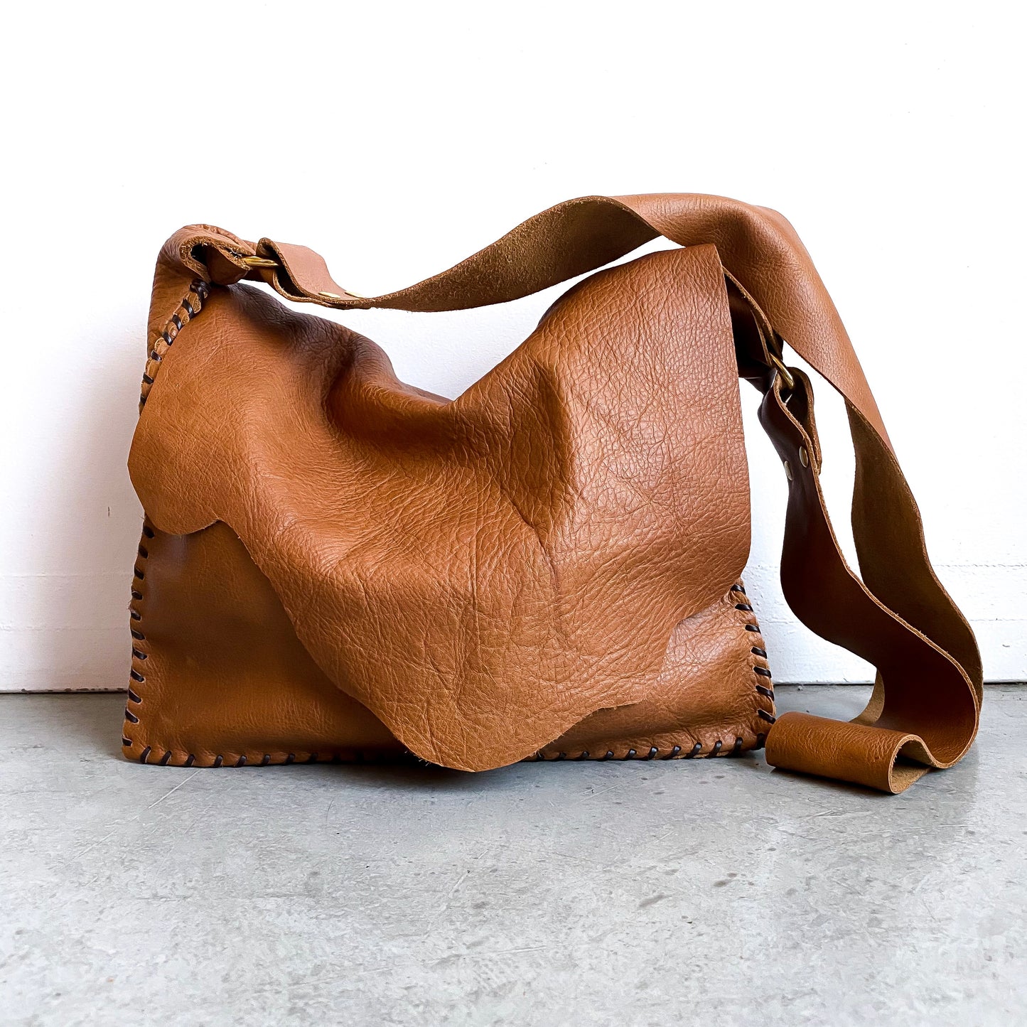 Distressed Whiskey Leather Shoulder Bag