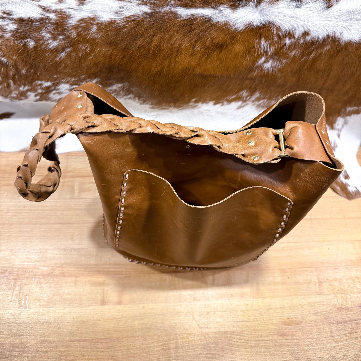 Distressed Cognac Feed Bag