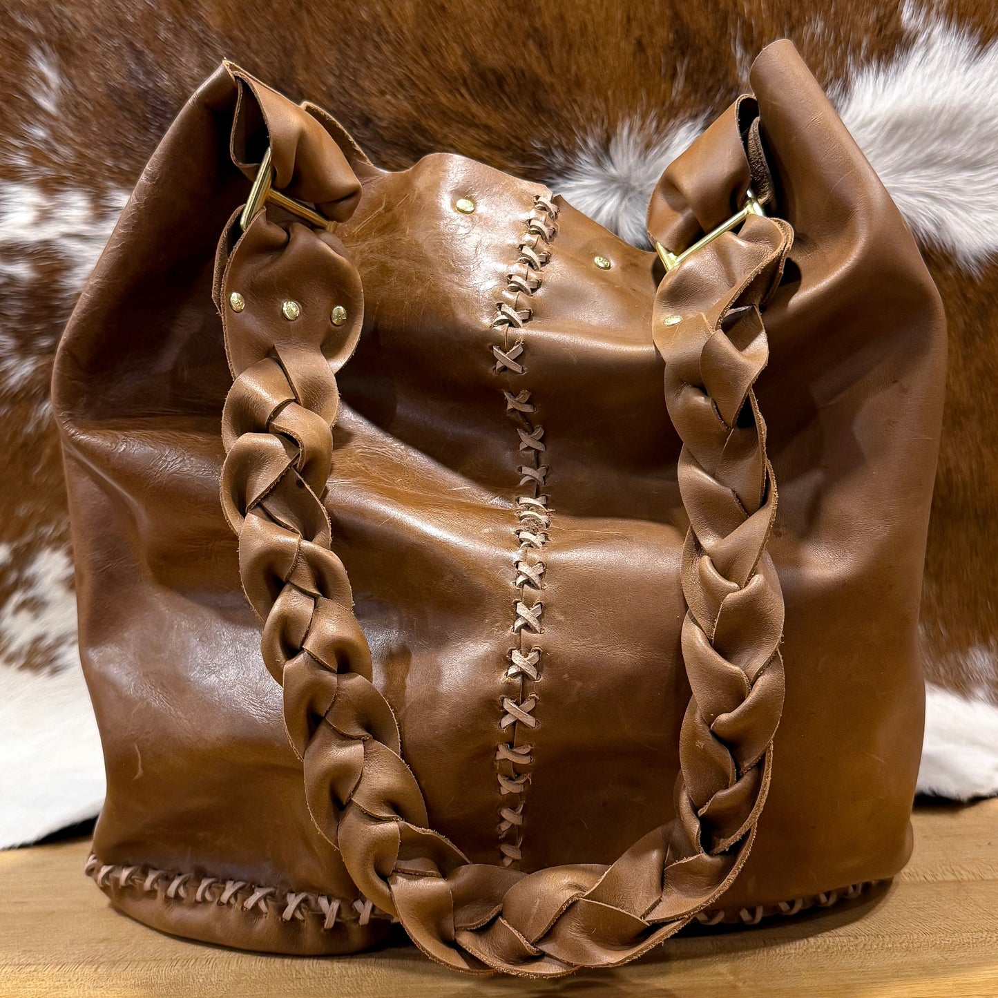 Distressed Cognac Feed Bag