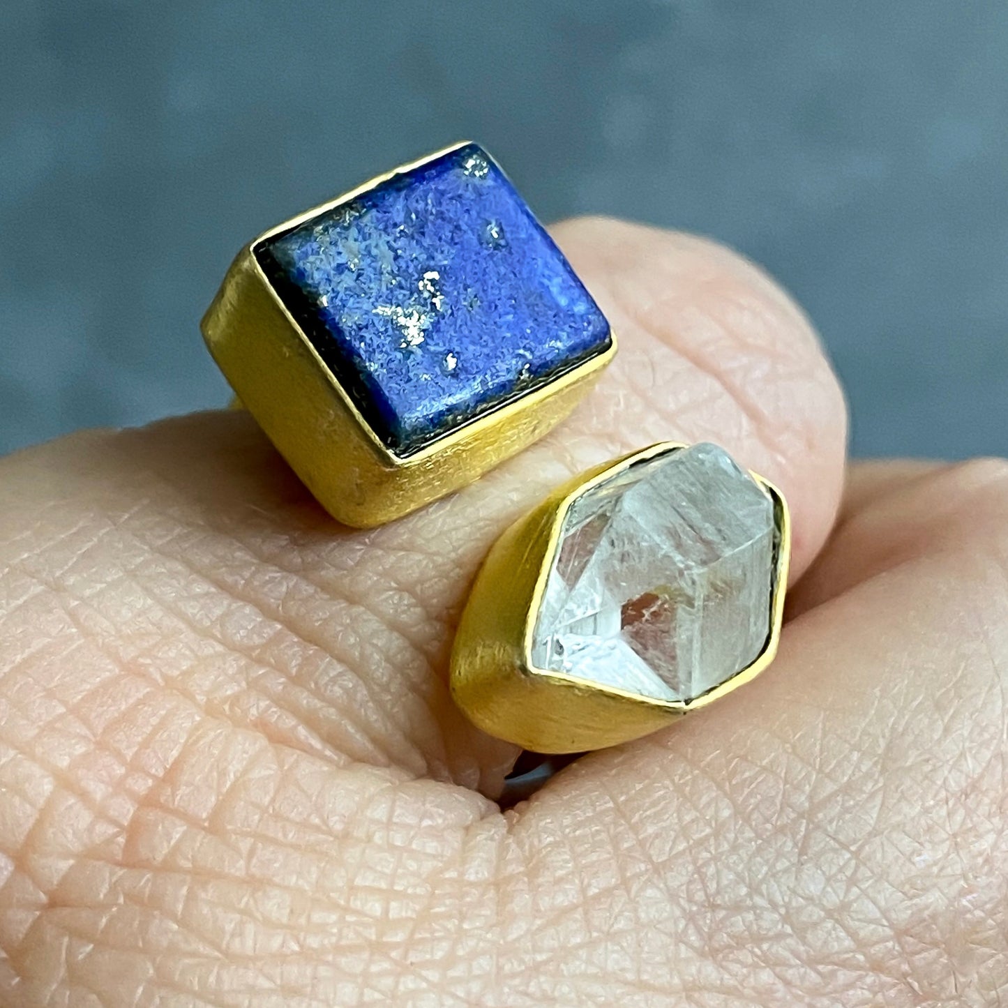 Lapis Lazuli & Herkimer Diamond Ring