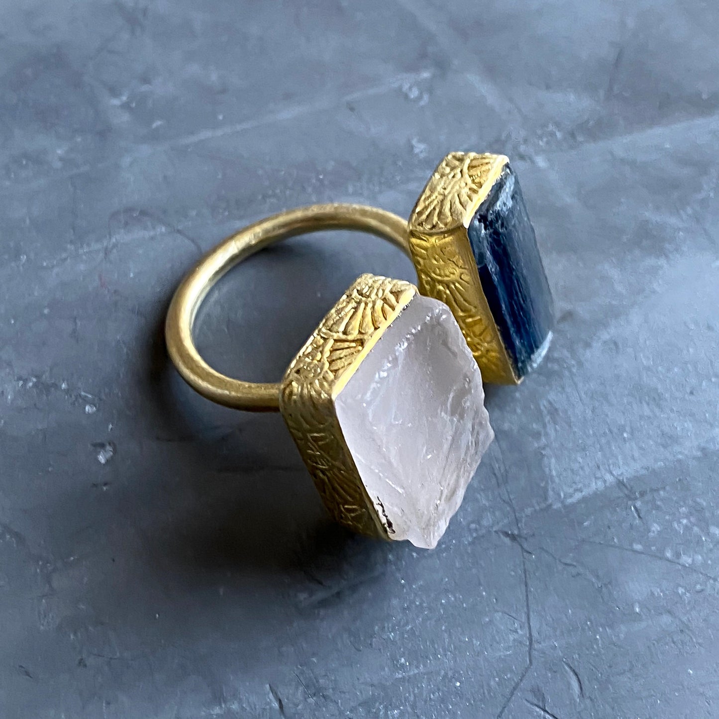 Blue Kyanite & Rose Quartz Ring