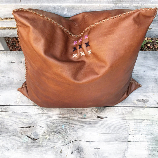 Handstitched Whiskey Leather Pillow