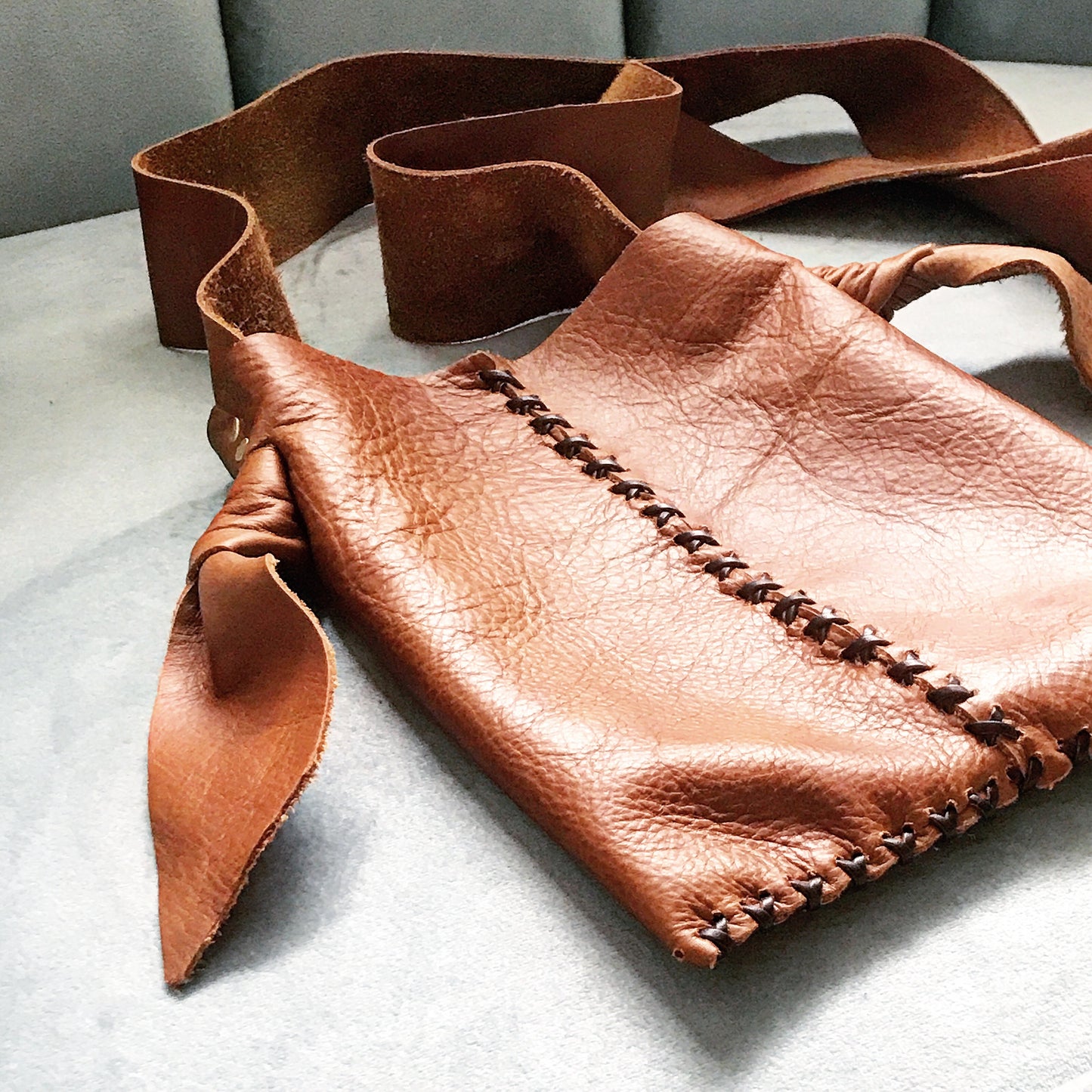 Distressed + Knotted Whiskey Leather Mini Crossbody