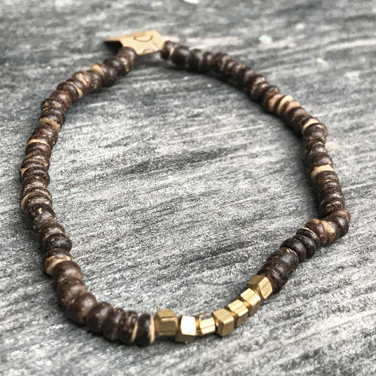 Heishi Wood + Brass Bracelet