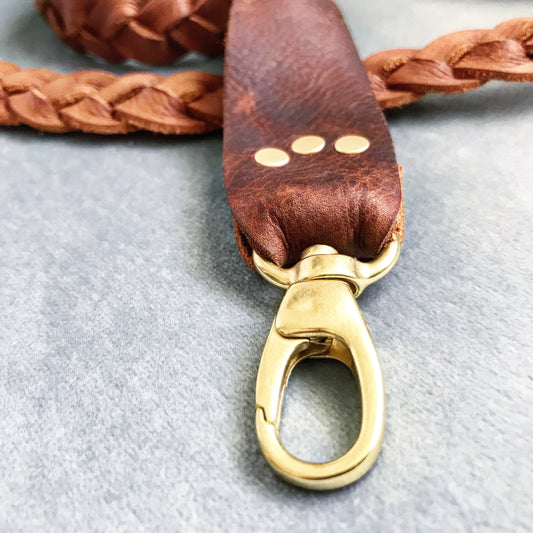 Skinny Braided Saddle Leather Dog Leash