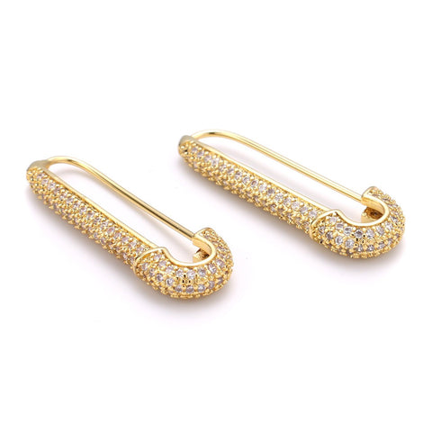 Pave Safety Pin Earrings