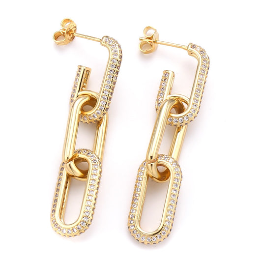 Pave 3 Link Earrings