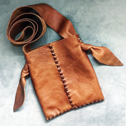 Distressed + Knotted Whiskey Leather Mini Crossbody