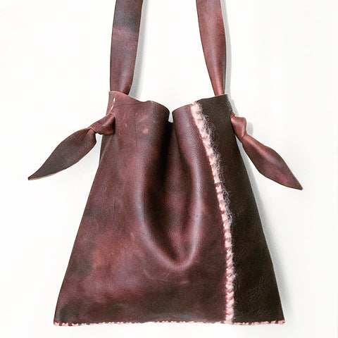Mohair + Distressed Saddle Leather Sack