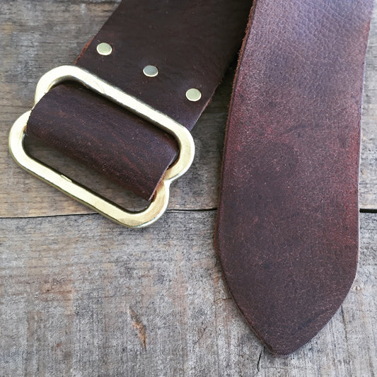 Hammered Brass Saddle Leather Belt