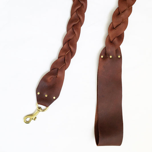 Wide Braided Saddle Leather Dog Leash