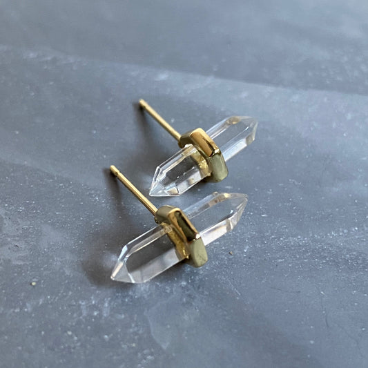 Gold Wrapped Crystal Quartz Studs