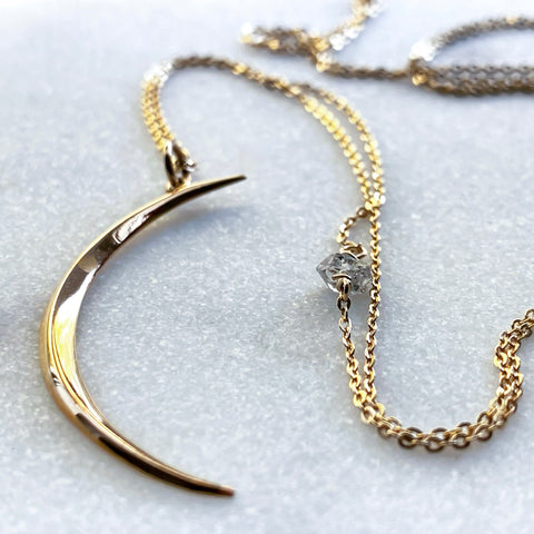 Crescent Moon Herkimer Diamond Necklace