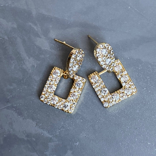 Gold Teardrop & Square Pave Studs