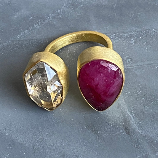 Ruby & Herkimer Diamond Ring